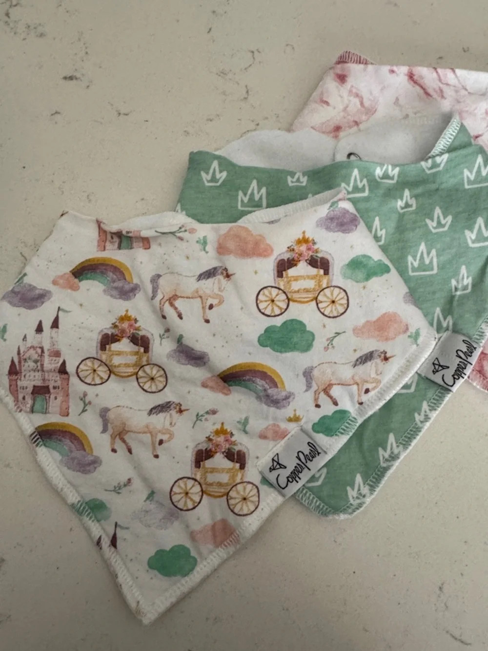 Pink & Green Unicorn Bandana Bib Set for Kids Copper Pearl Baby Girl